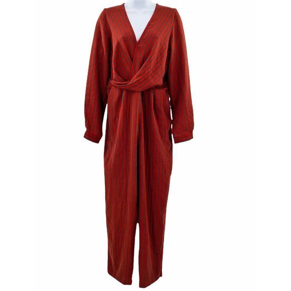 Blue Blush Striped Long Sleeve Wide Leg Jumpsuit - Picture 1 of 10